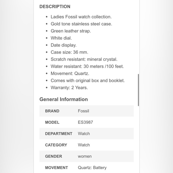 Fossil Jacqueline Mini Watch - Mint/Gold - Picture 2 of 7